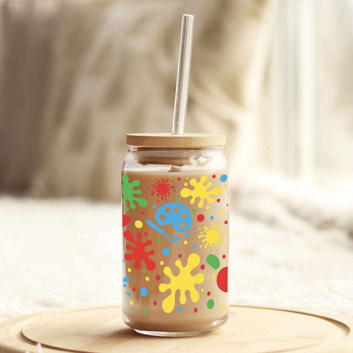 Painted Hands Art 16oz Libbey Glass Can UV DTF or Sublimation Cup Wrap - Decal Transfer Weefers