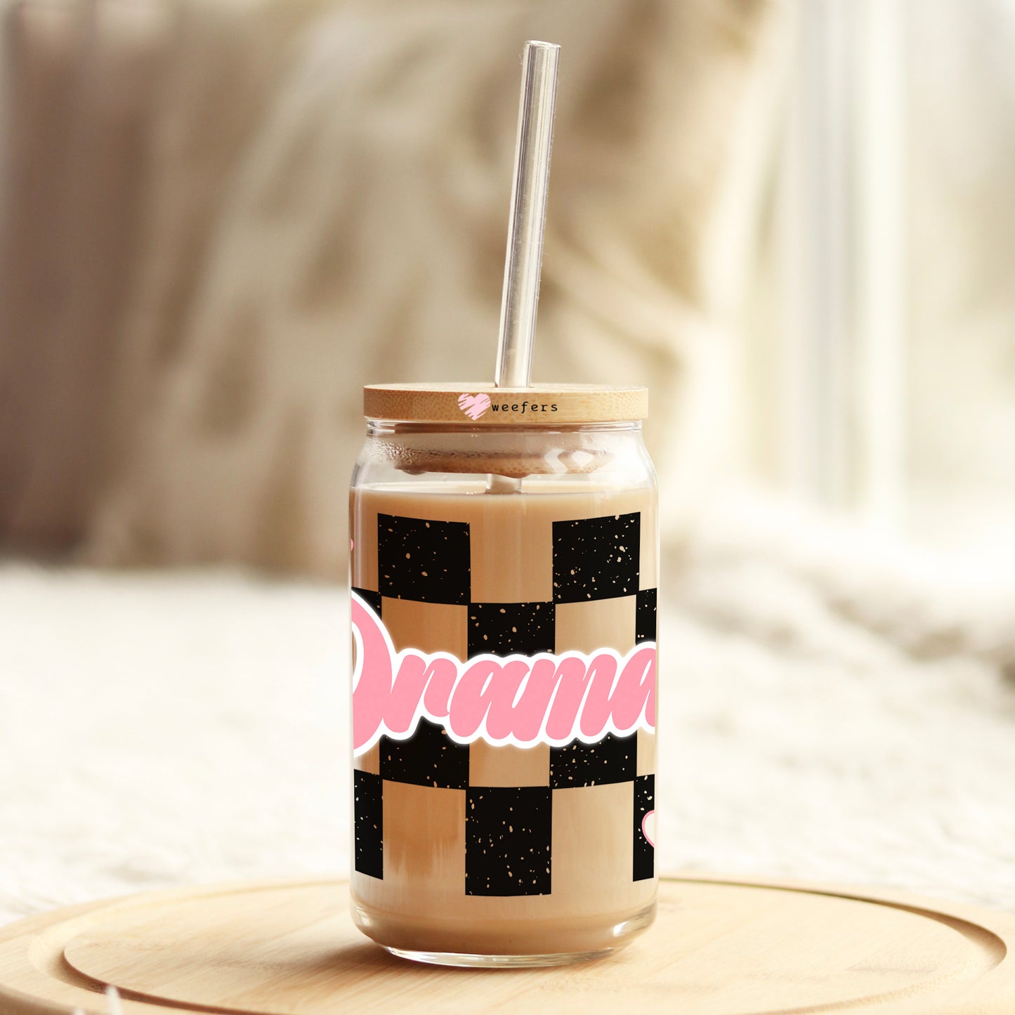 Dramatic Checkered 16oz Libbey Glass Can UV DTF or Sublimation Cup Wrap - Decal Transfer Weefers
