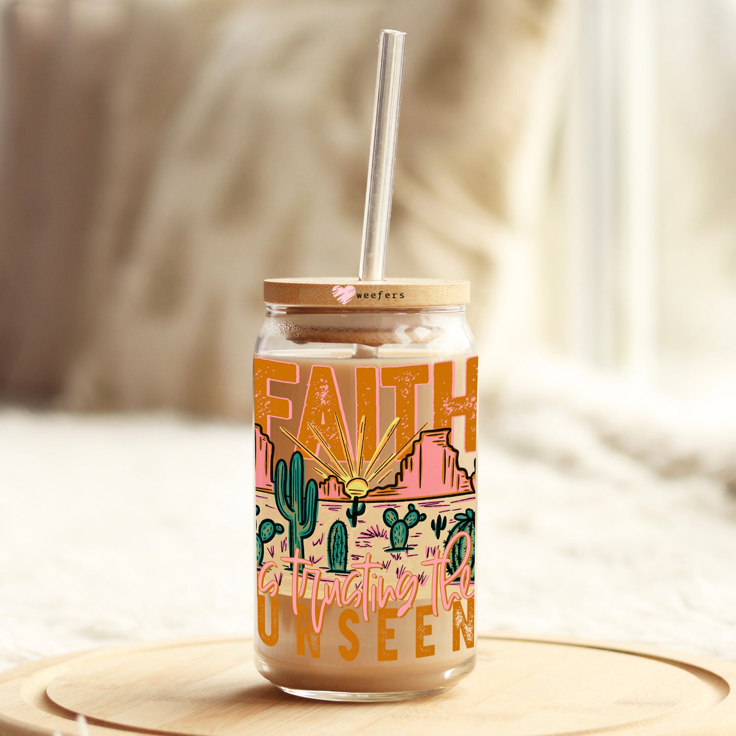Faith Unseen 16oz Libbey Glass Can UV DTF or Sublimation Cup Wrap - Decal Transfer Weefers