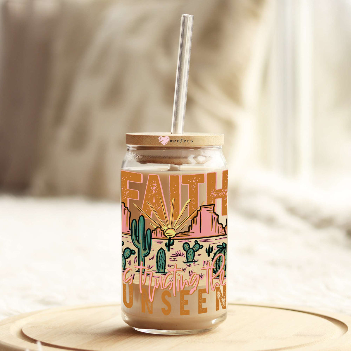 Faith Unseen 16oz Libbey Glass Can UV DTF or Sublimation Cup Wrap - Decal Transfer Weefers