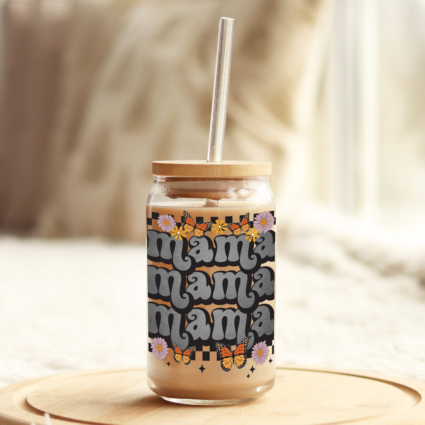 Mama Mama Mama Grey 16oz Libbey Glass Can UV DTF or Sublimation Cup Wrap - Decal Transfer Weefers