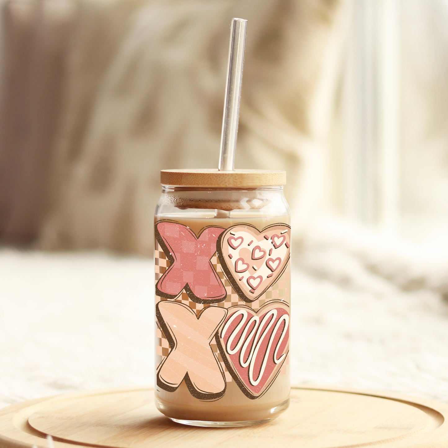 XOXO Cookies Valentine's Day 16oz Libbey Glass Can UV DTF or Sublimation Cup Wrap - Decal Transfer Weefers