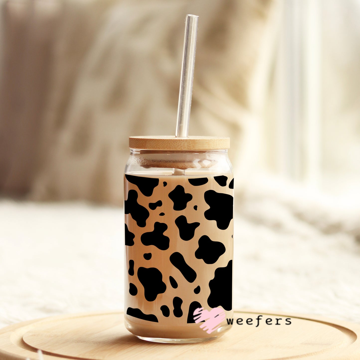 Black Cow Print Libbey Glass Can Wrap UV DTF Sublimation Transfers Weefers