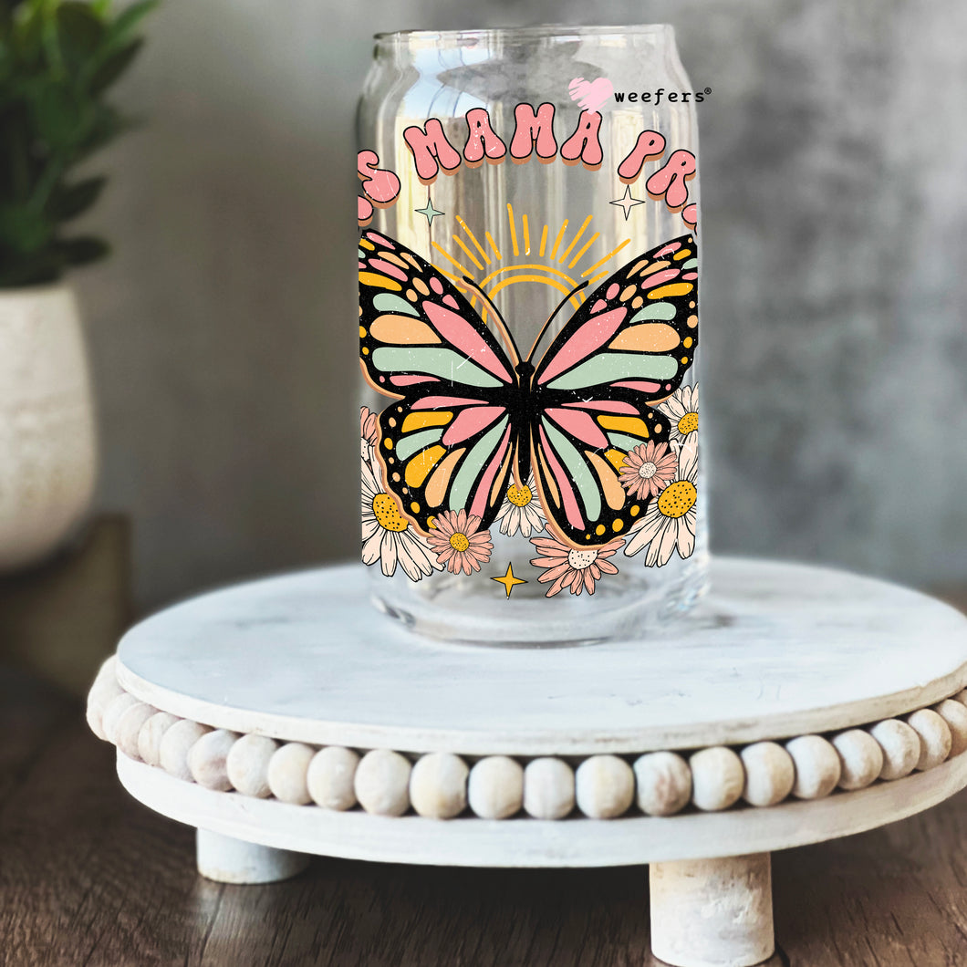 This Mama Prays Butterfly 16oz Libbey Glass Can UV-DTF or Sublimation Wrap - Decal