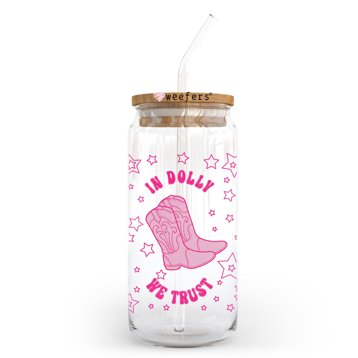 In Dolly We Trust 20oz Libbey Glass Can UV DTF or Sublimation Wrap - Decal Transfer Weefers
