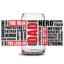 Load image into Gallery viewer, Father&#39;s Day Dad the Legend Quotes 16oz Libbey Glass Can UV-DTF or Sublimation Wrap Transfer
