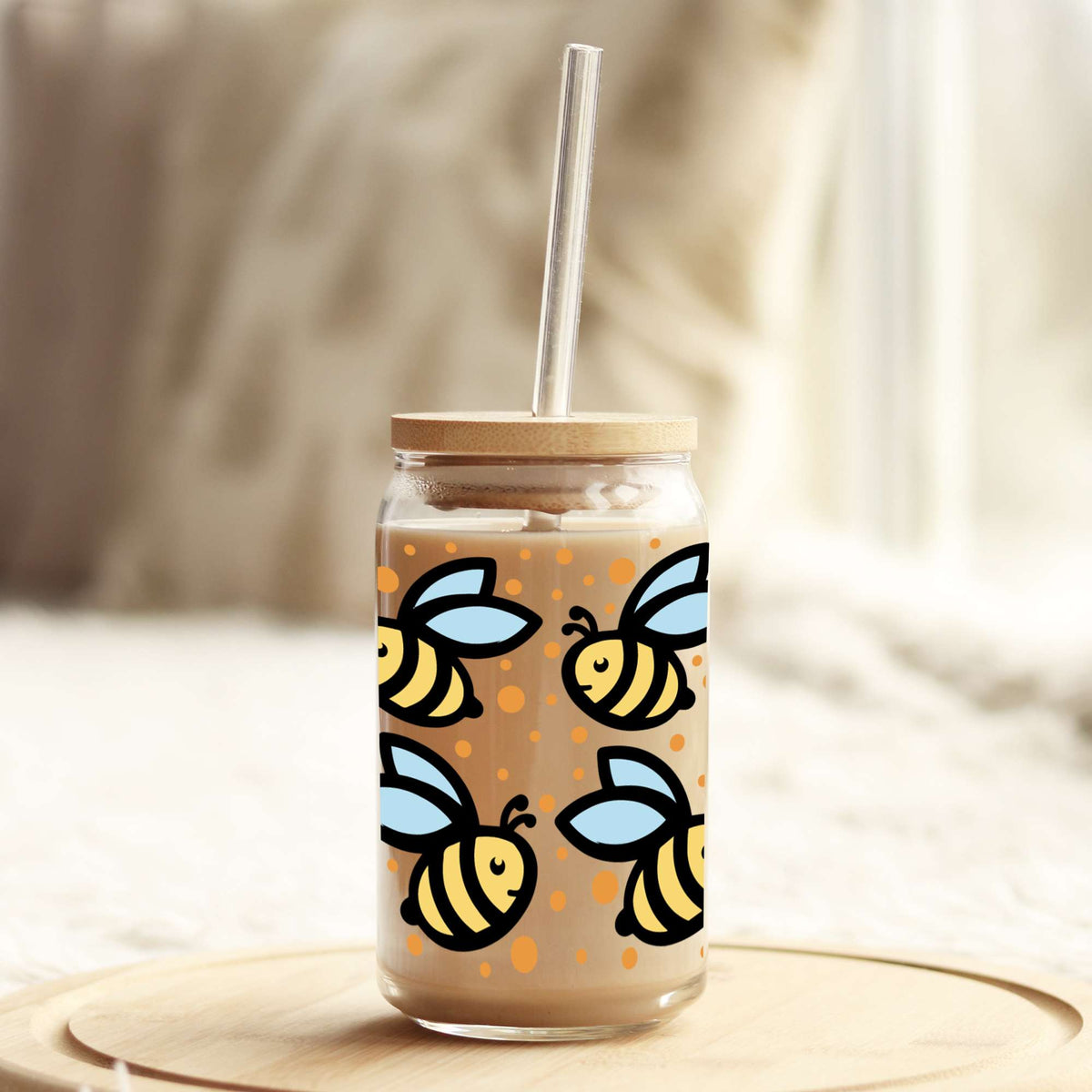 Bumble Bees a buzzin' 16oz Libbey Glass Can UV DTF or Sublimation Cup Wrap - Decal Transfer Weefers