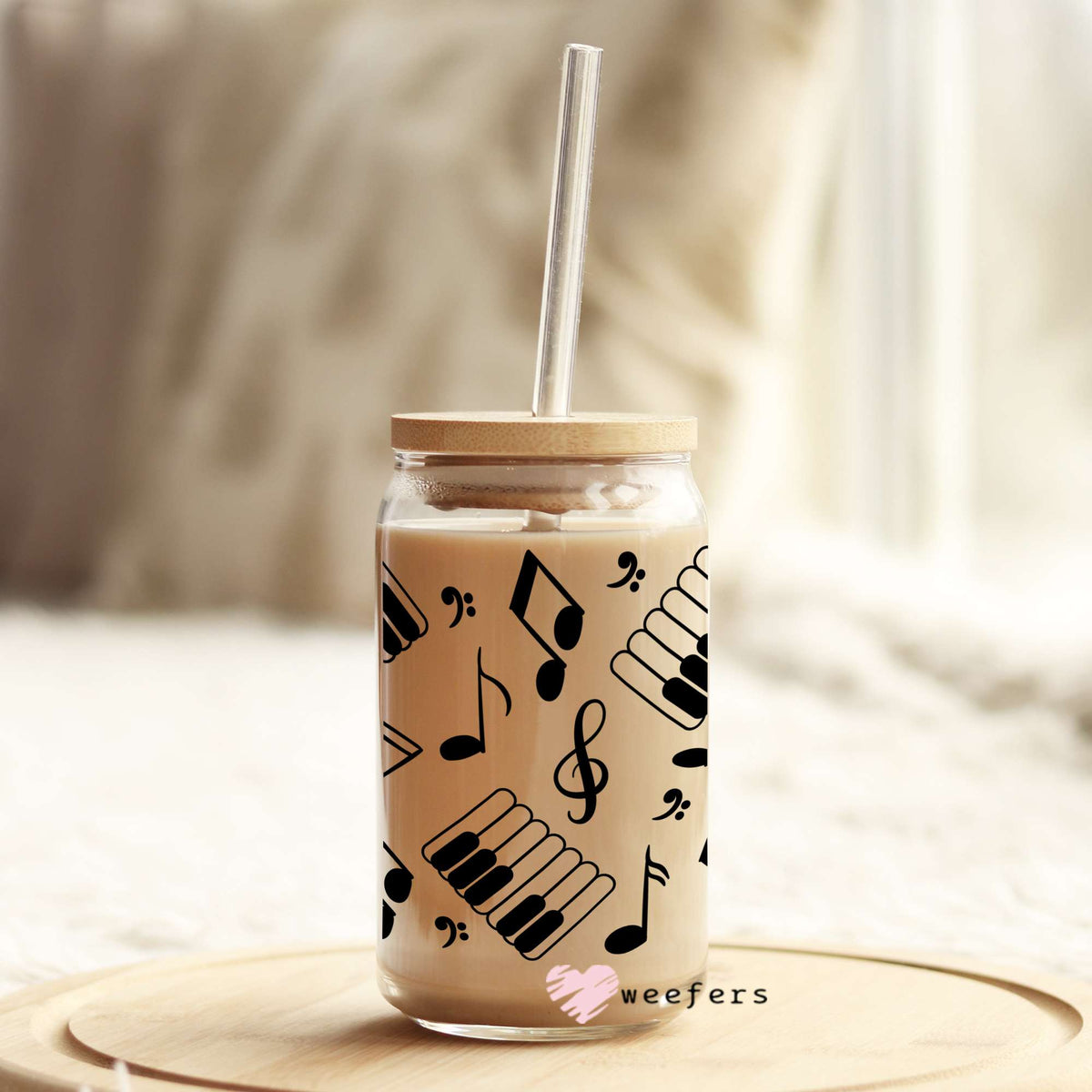 Music Notes 16oz Libbey Glass Can UV DTF or Sublimation Wrap - Decal Weefers