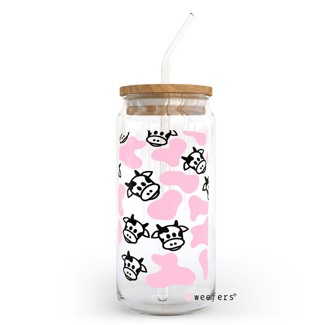 Pink Cow Print and Cows 20oz Libbey Glass Can, 34oz Hip Sip, 40oz Tumbler UVDTF or Sublimation Decal Transfer