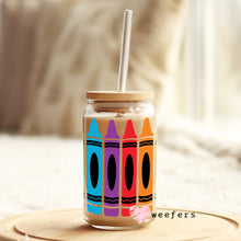 Load image into Gallery viewer, Teacher Colored Crayons 16oz Libbey Glass Can UV-DTF or Sublimation Wrap - Decal
