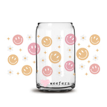 Load image into Gallery viewer, Retro Smile Face Daisies 16oz Libbey Glass Can UV-DTF or Sublimation Wrap - Decal
