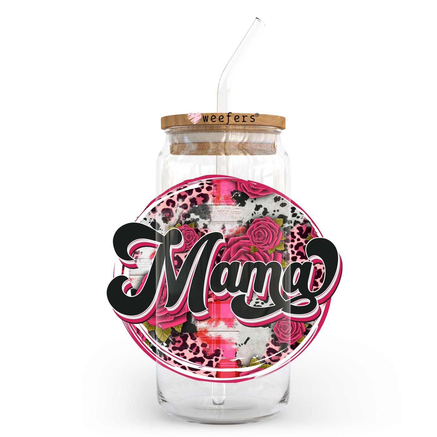 Mama Red Leopard 20oz Libbey Glass Can UV DTF or Sublimation Wrap - Decal Transfer Weefers