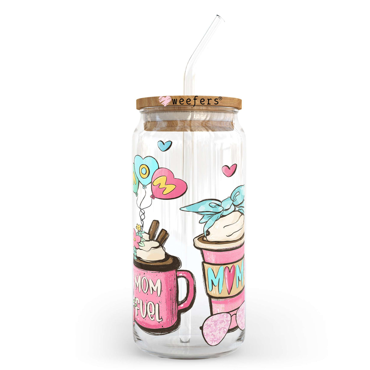 Pink Mom Fuel Coffee Latte 20oz Libbey Glass Can, 34oz Hip Sip, 40oz Tumbler UV DTF or Sublimation Decal Transfer Weefers