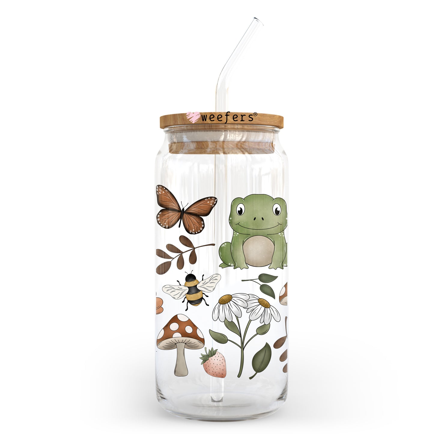 Frogs and Mushrooms 20oz Libbey Glass Can UV DTF or Sublimation Wrap - Decal Transfer Weefers