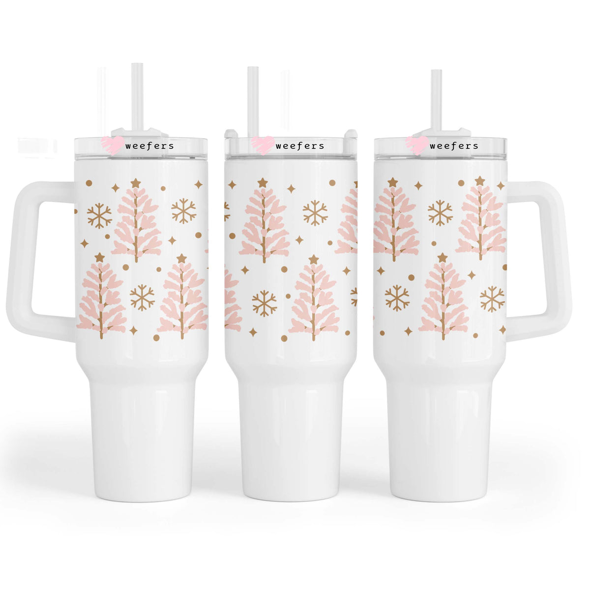 Blush Christmas Trees 40oz Tumbler UV DTF or Sublimation Wrap - Decal Weefers
