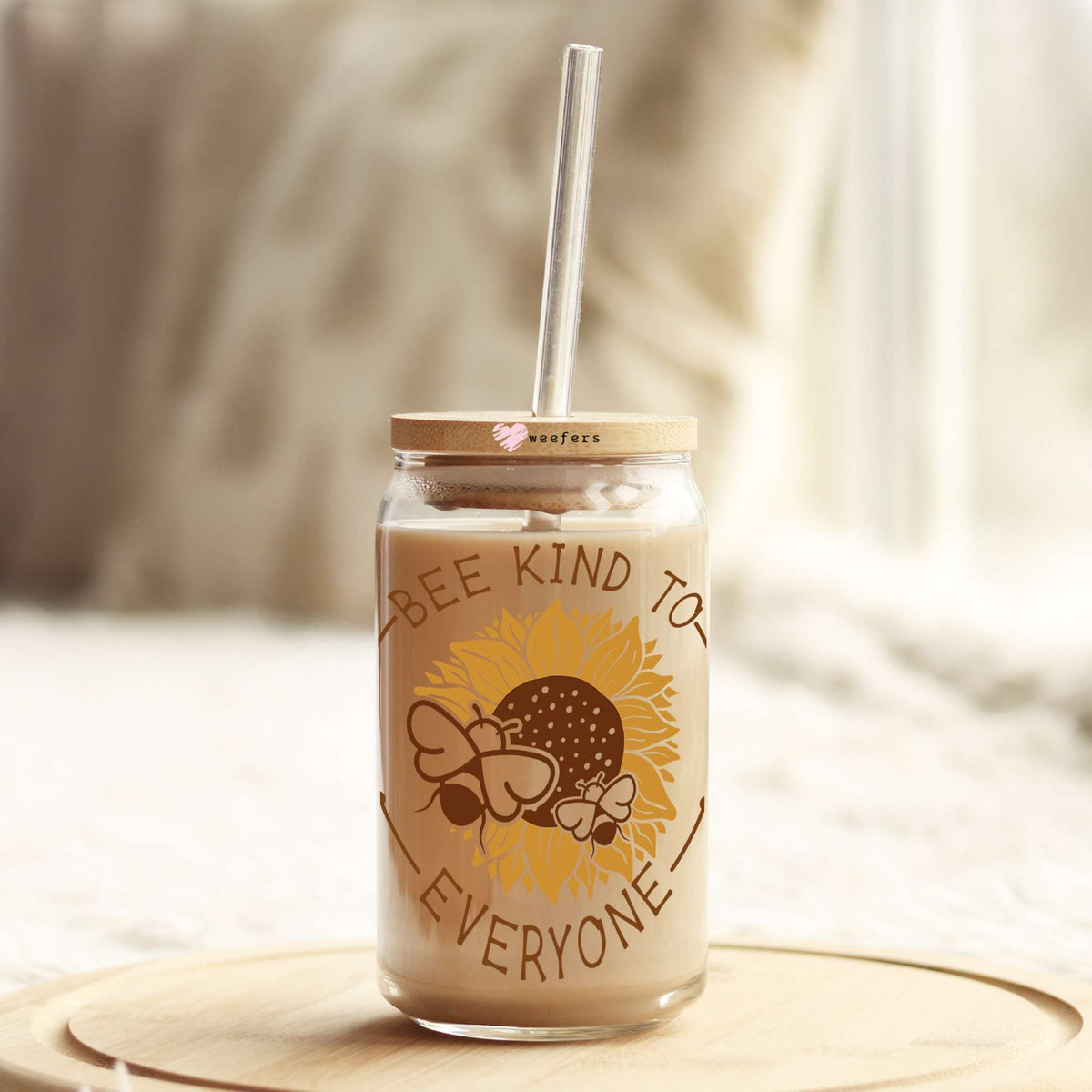 Bee Kind To Everyone 16oz Libbey Glass Can UV DTF or Sublimation Wrap - Decal Weefers