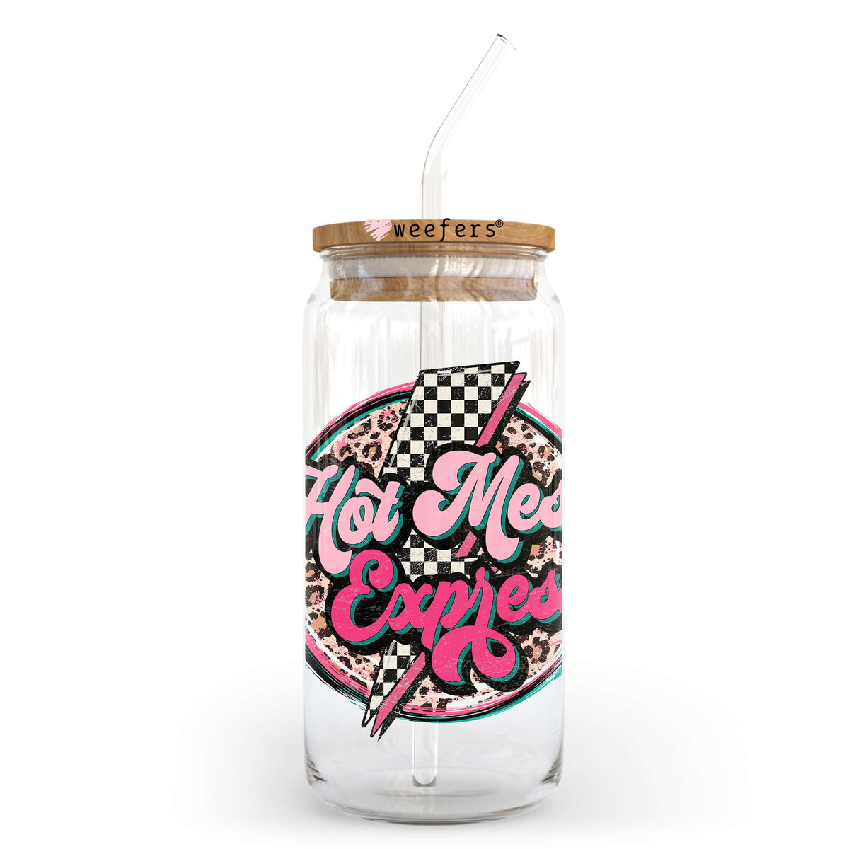 Hot Mess Express Cheetah Checker 20oz Libbey Glass Can UV DTF or Sublimation Wrap - Decal Transfer Weefers