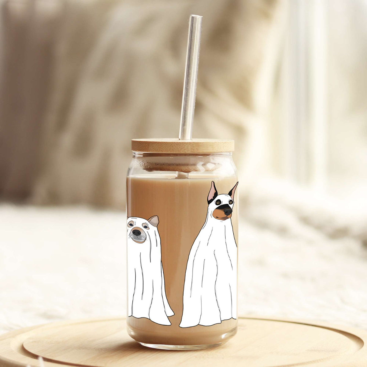 Dog Friends Ghosts Halloween 16oz Libbey Glass Can UV DTF or Sublimation Wrap - Decal Weefers