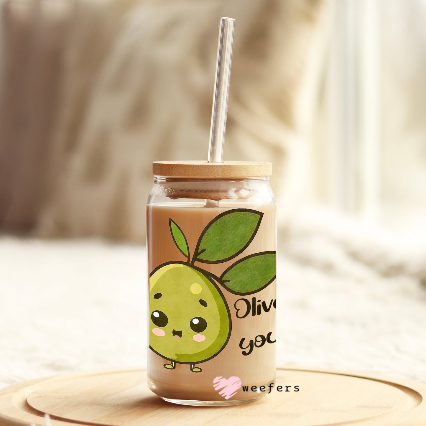Olive You 16oz Libbey Glass Can UV DTF or Sublimation Wrap - Decal Weefers