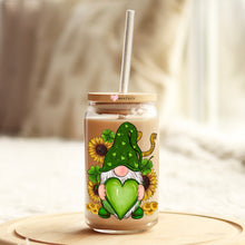Load image into Gallery viewer, a mason jar with a straw in it with a green gnome on it
