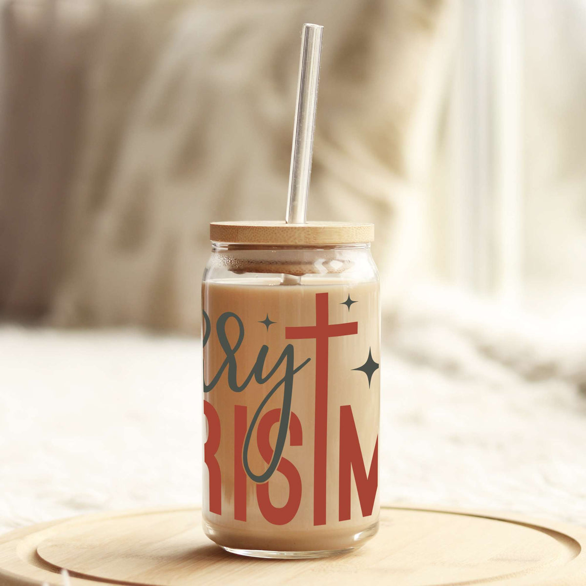 Merry Christmas Christian 16oz Libbey Glass Can UV DTF or Sublimation Wrap - Decal Weefers