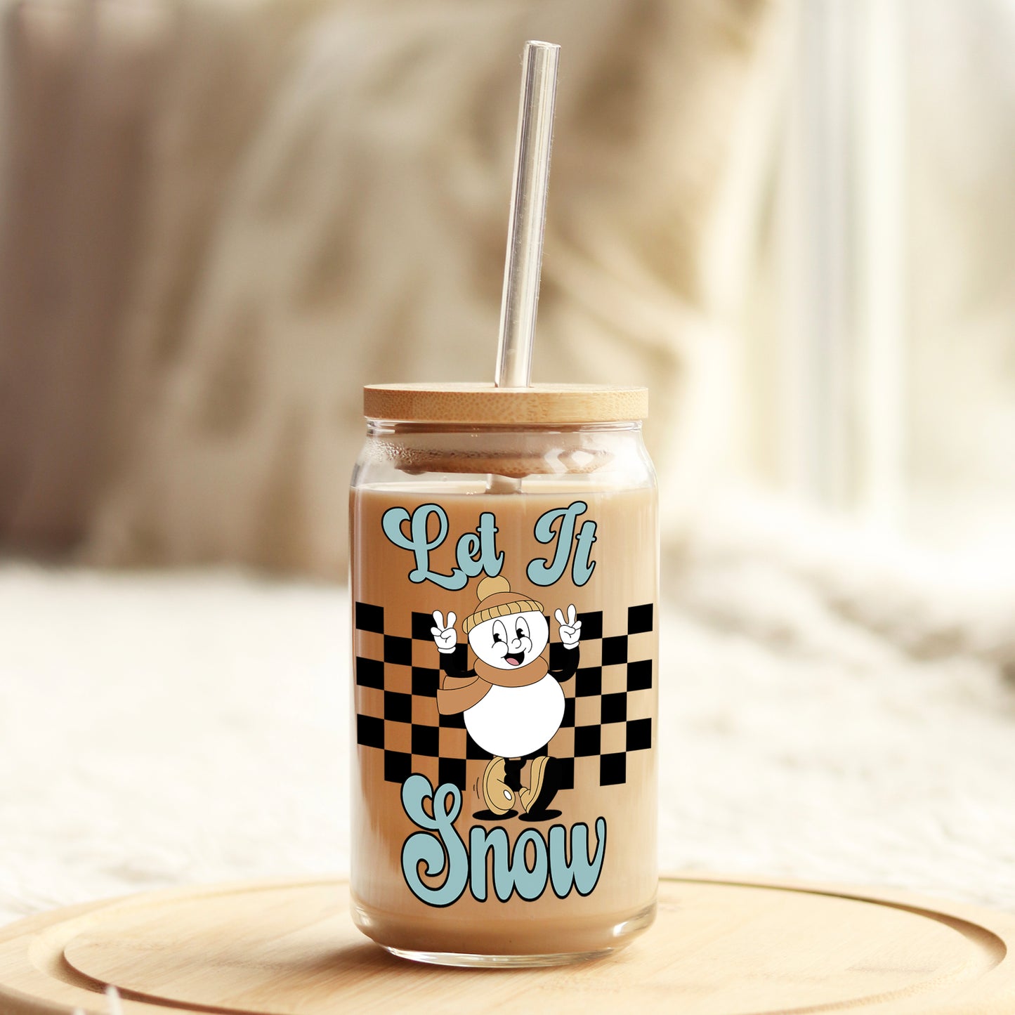 Let It Snow Blue Christmas 16oz Libbey Glass Can UV DTF or Sublimation Wrap - Decal Weefers