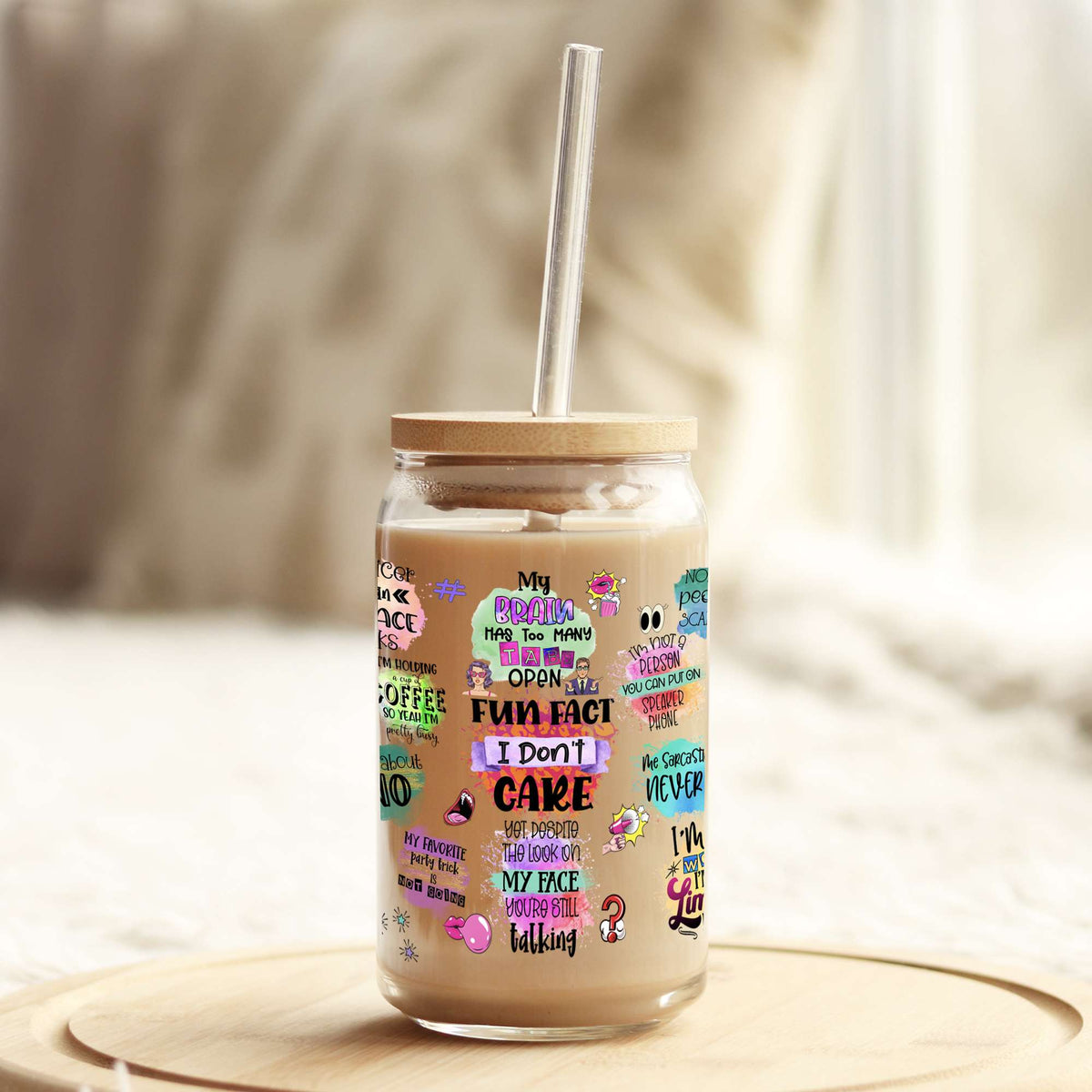 Fun Fact I don't Care 16oz Libbey Glass Can UV DTF or Sublimation Wrap - Decal Weefers