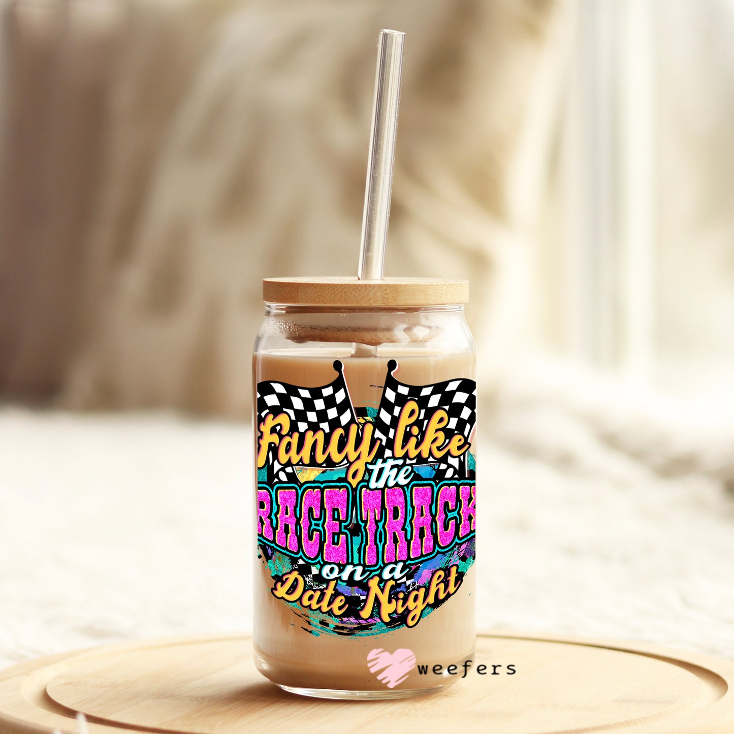 Fancy like the Racetrack on Date Night 16oz Libbey Glass Can UV DTF or Sublimation Wrap - Decal Weefers