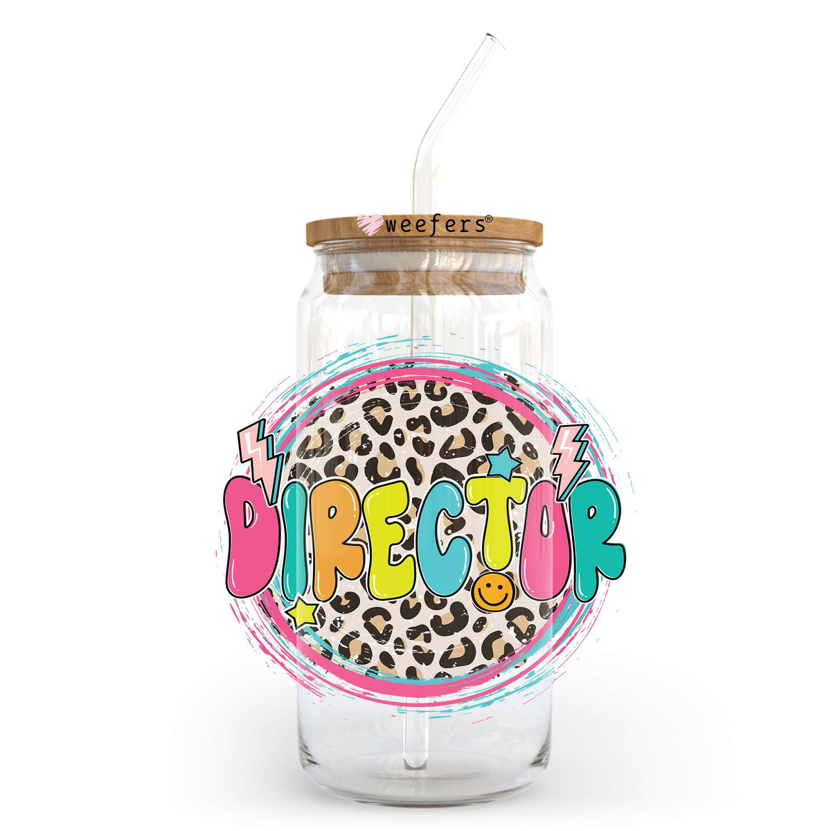 Director Pink Cheetah 20oz Libbey Glass Can UV DTF or Sublimation Wrap - Decal Transfer Weefers