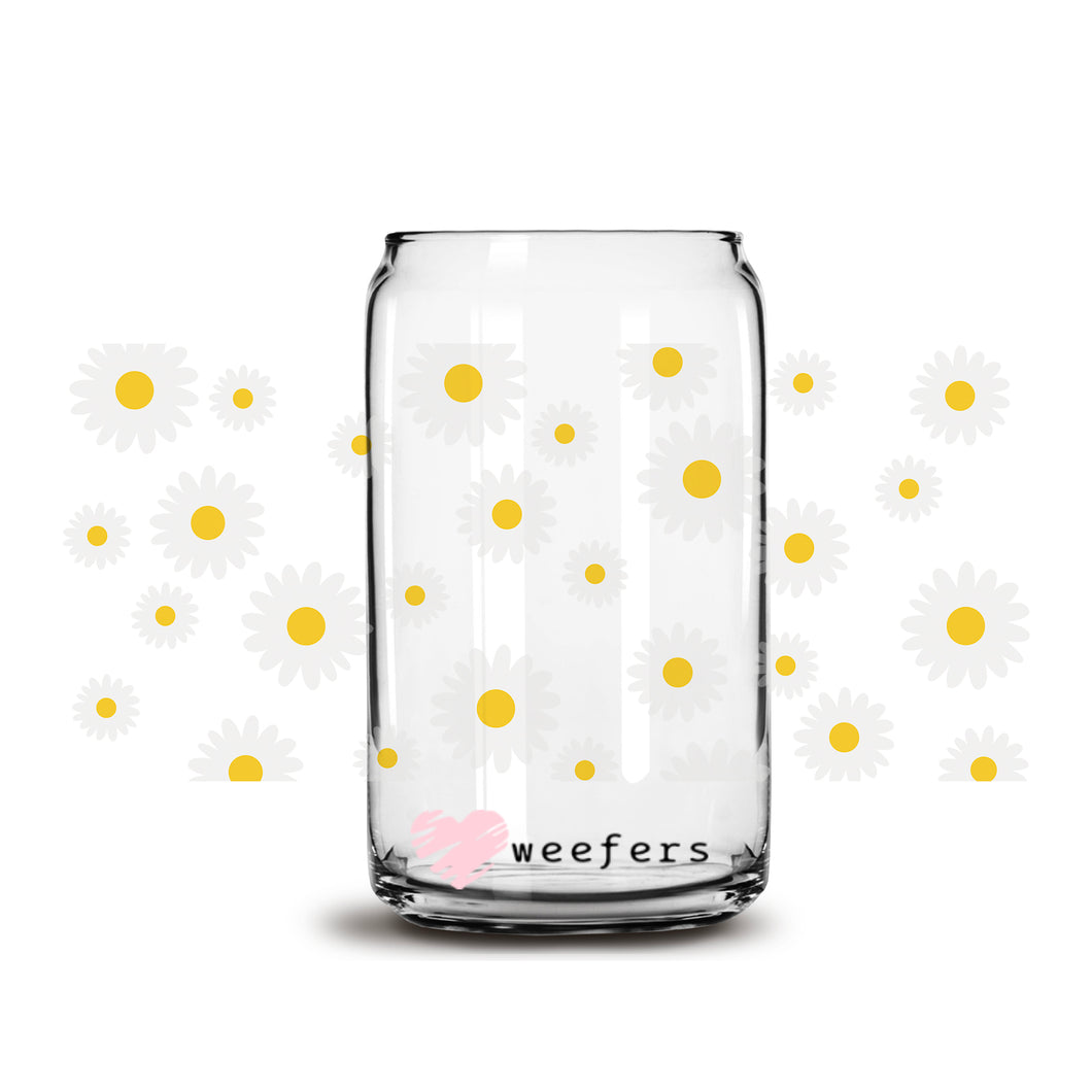 White and Yellow Daisies Libbey Glass Can Wrap UV-DTF Sublimation Transfers