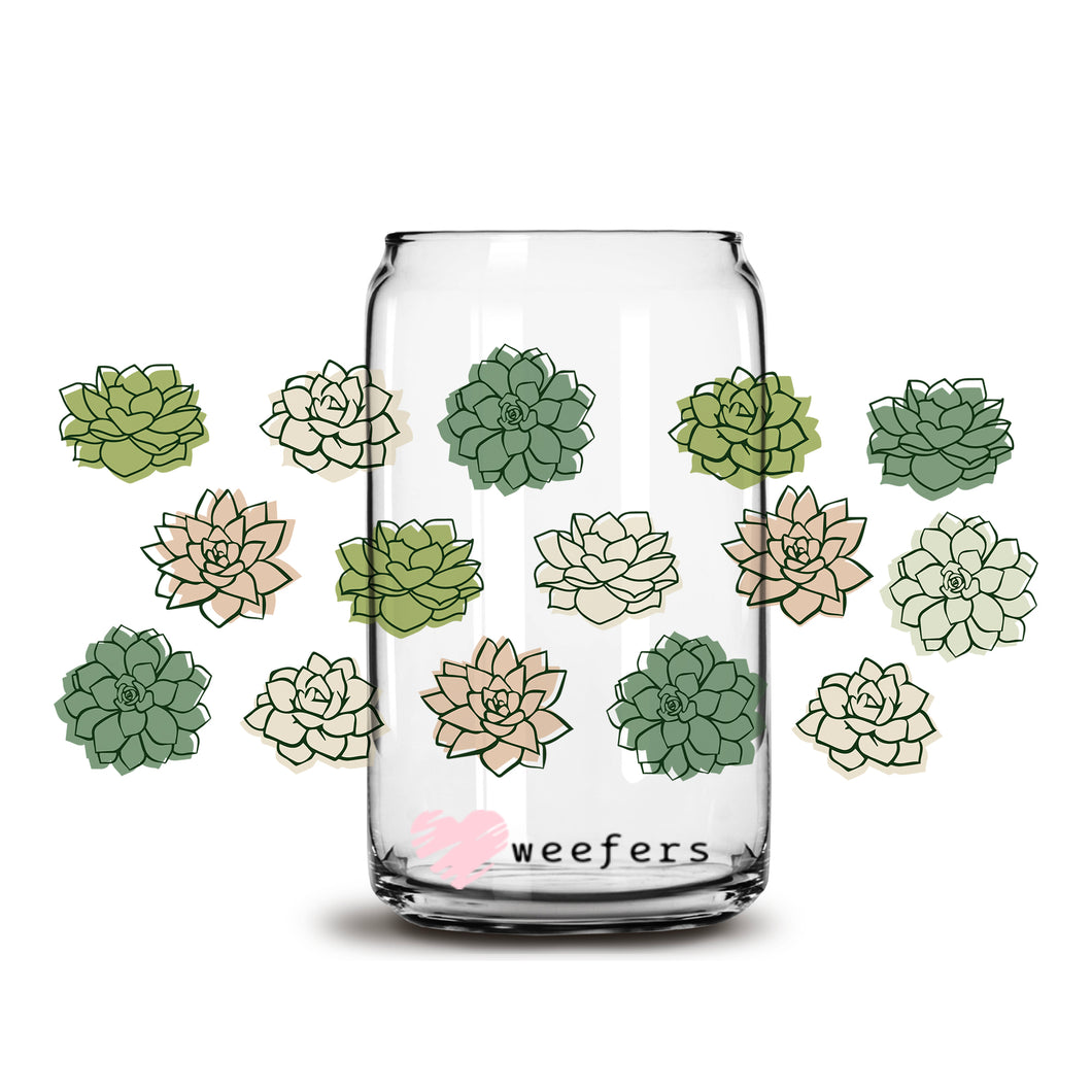 Succulent 16oz Libbey Glass Can UV-DTF or Sublimation Wrap - Decal