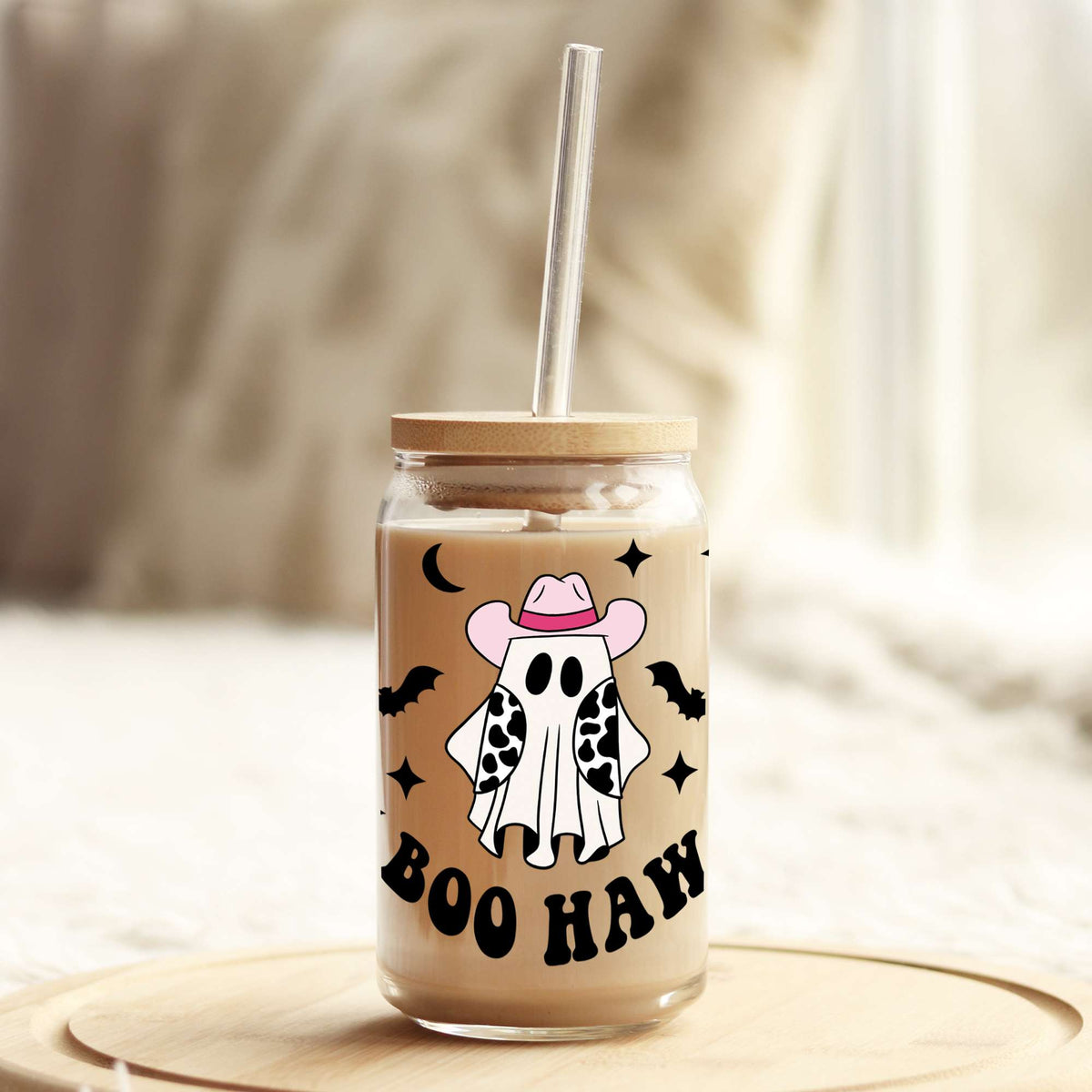 Boo Haw Cowboy Ghost 16oz Libbey Glass Can UV DTF or Sublimation Wrap - Decal Weefers