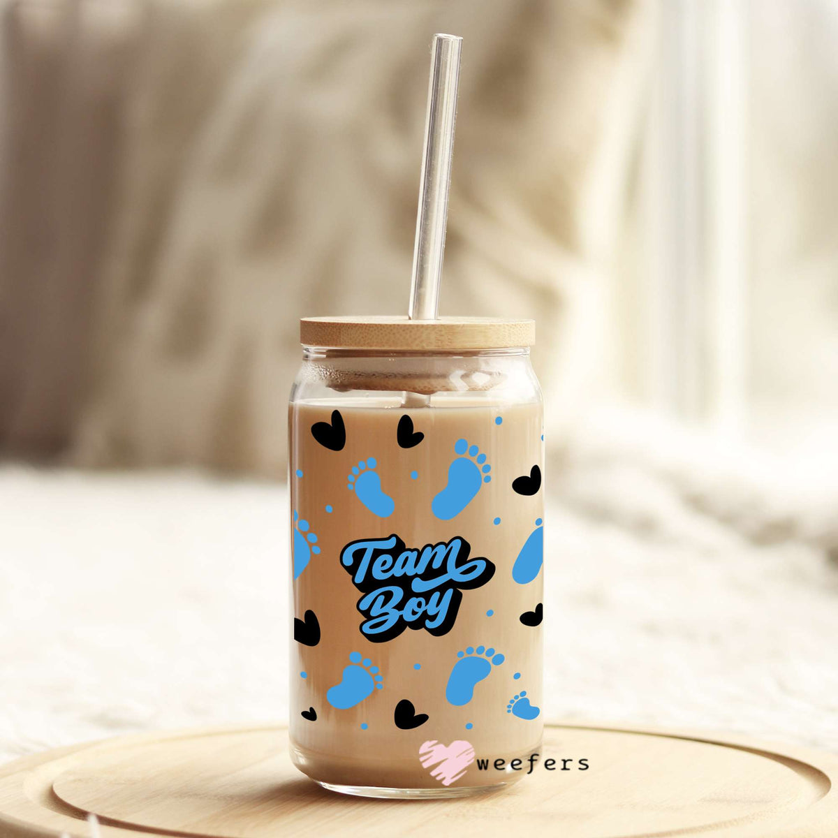 Team Blue Gender Reveal 16oz Libbey Glass Can UV DTF or Sublimation Wrap - Decal Weefers