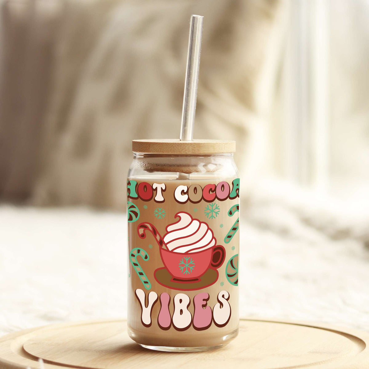 Hot Cocoa Vibes 16oz Libbey Glass Can UV DTF or Sublimation Wrap - Decal Transfer Weefers