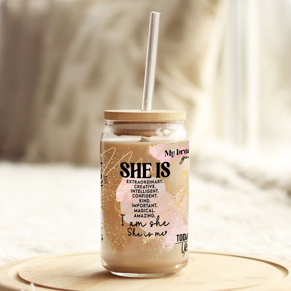 She is Inspirational Quotes 16oz Libbey Glass Can UV DTF or Sublimation Wrap - Decal Weefers