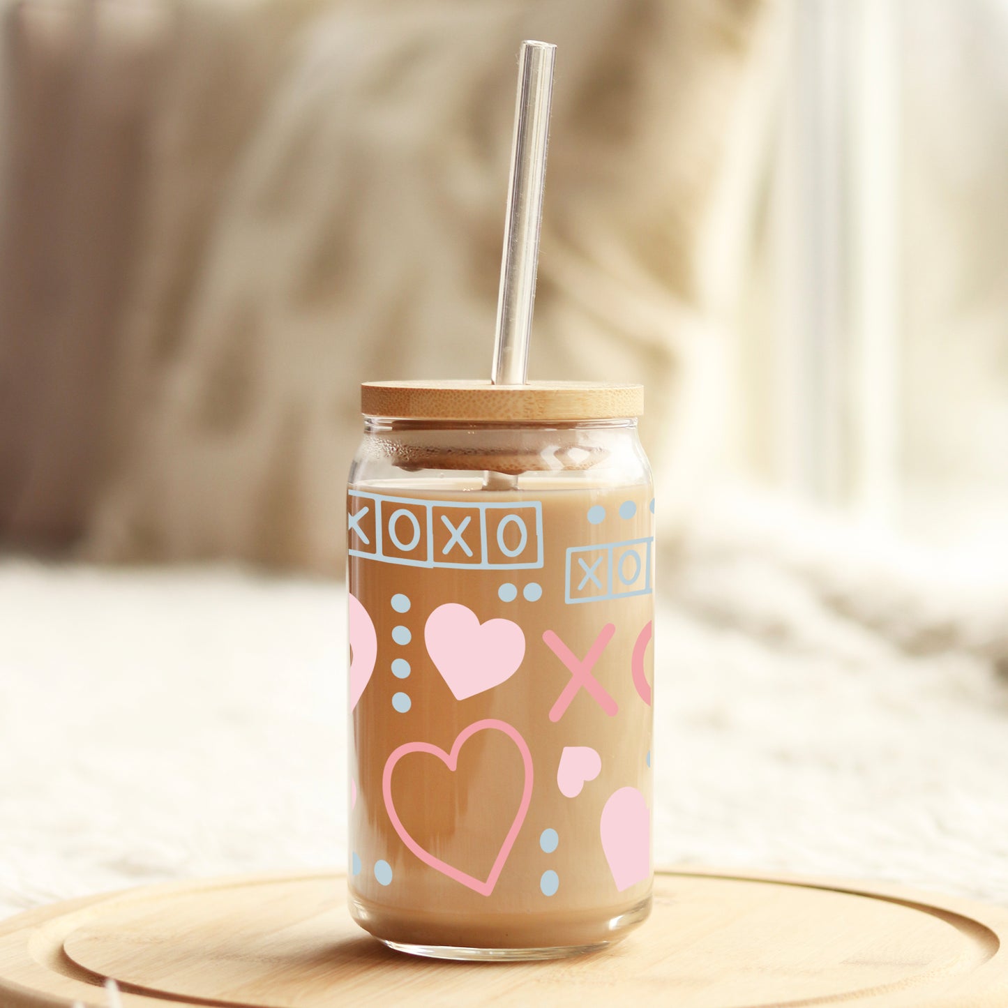 Pastel XOXO Valentine's Day 16oz Libbey Glass Can UV DTF or Sublimation Cup Wrap - Decal Transfer Weefers
