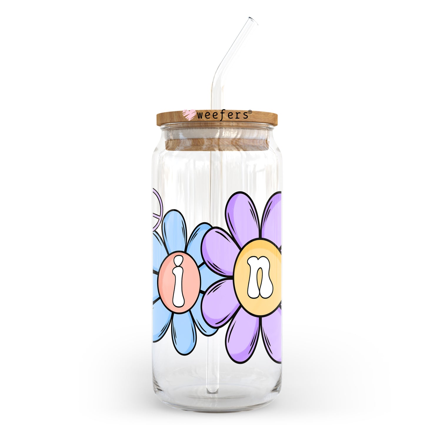 Flower Mini 20oz Libbey Glass Can UV DTF or Sublimation Wrap - Decal Transfer Weefers