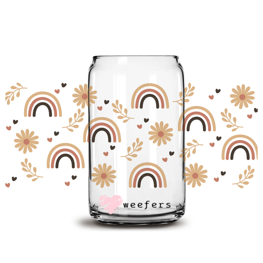 Boho Browns Rainbows 16oz Libbey Glass Can UV-DTF or Sublimation Wrap - Decal