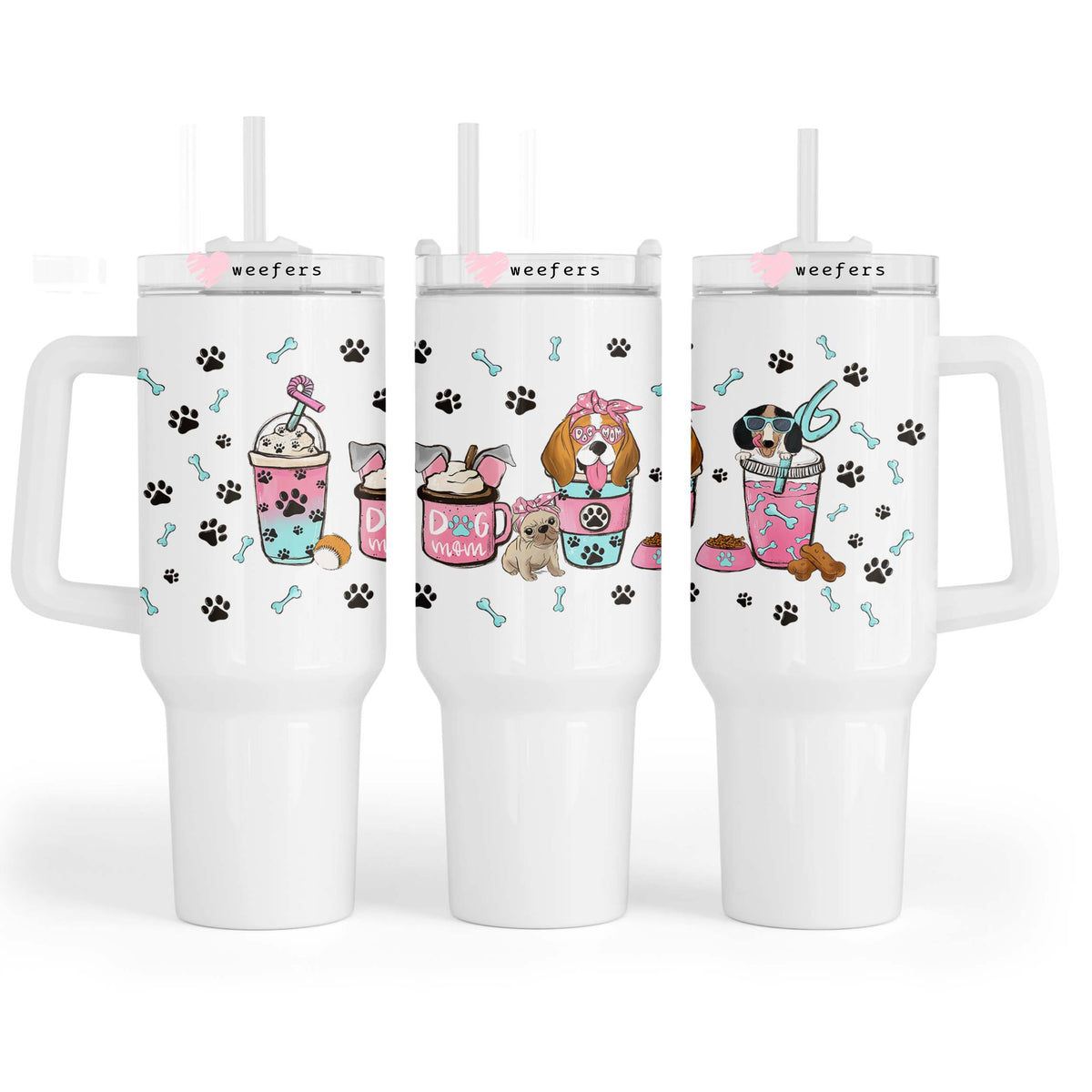 Dog Mom Pink Coffee Latte 40oz Tumbler UV DTF or Sublimation Wrap - Decal Weefers