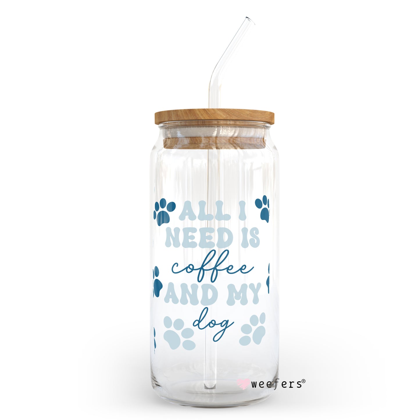 Blue All I need is Coffee and My Dog 20oz Libbey Glass Can, 34oz Hip Sip, 40oz Tumbler UV DTF or Sublimation Decal Transfer Weefers