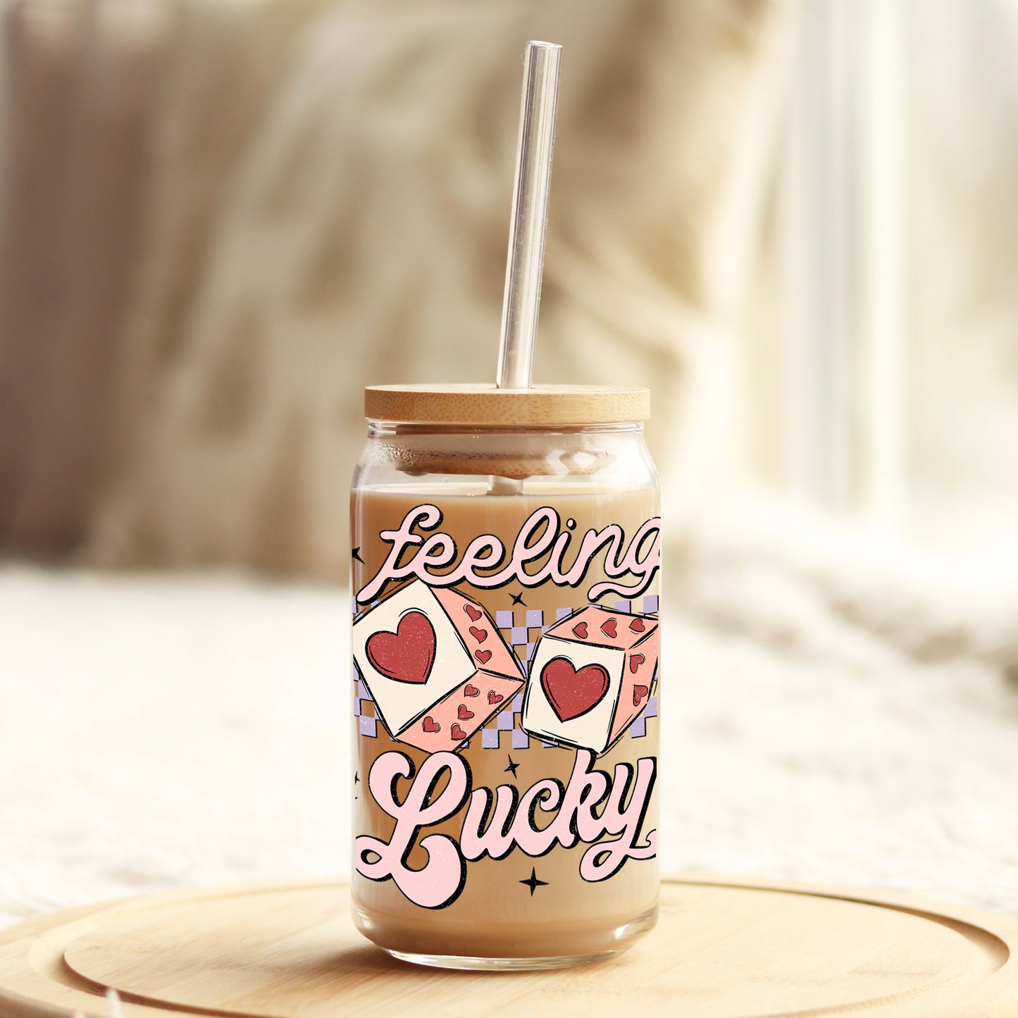 Feeling Lucky Valentine's Day 16oz Libbey Glass Can UV DTF or Sublimation Cup Wrap - Decal Transfer Weefers