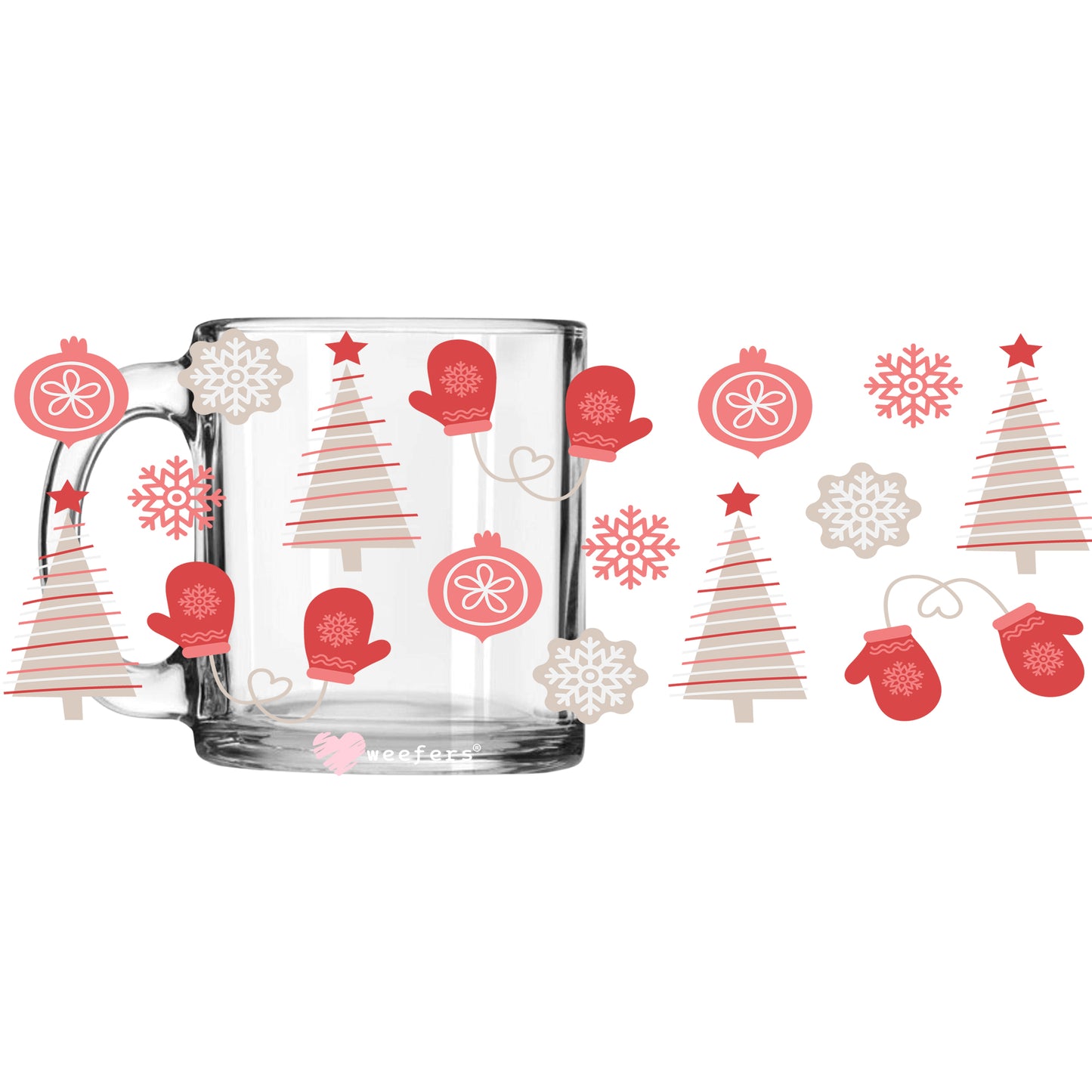 Christmas Mittens and Trees 11oz Coffee Mug UV DTF or Sublimation Wrap - Decal Weefers