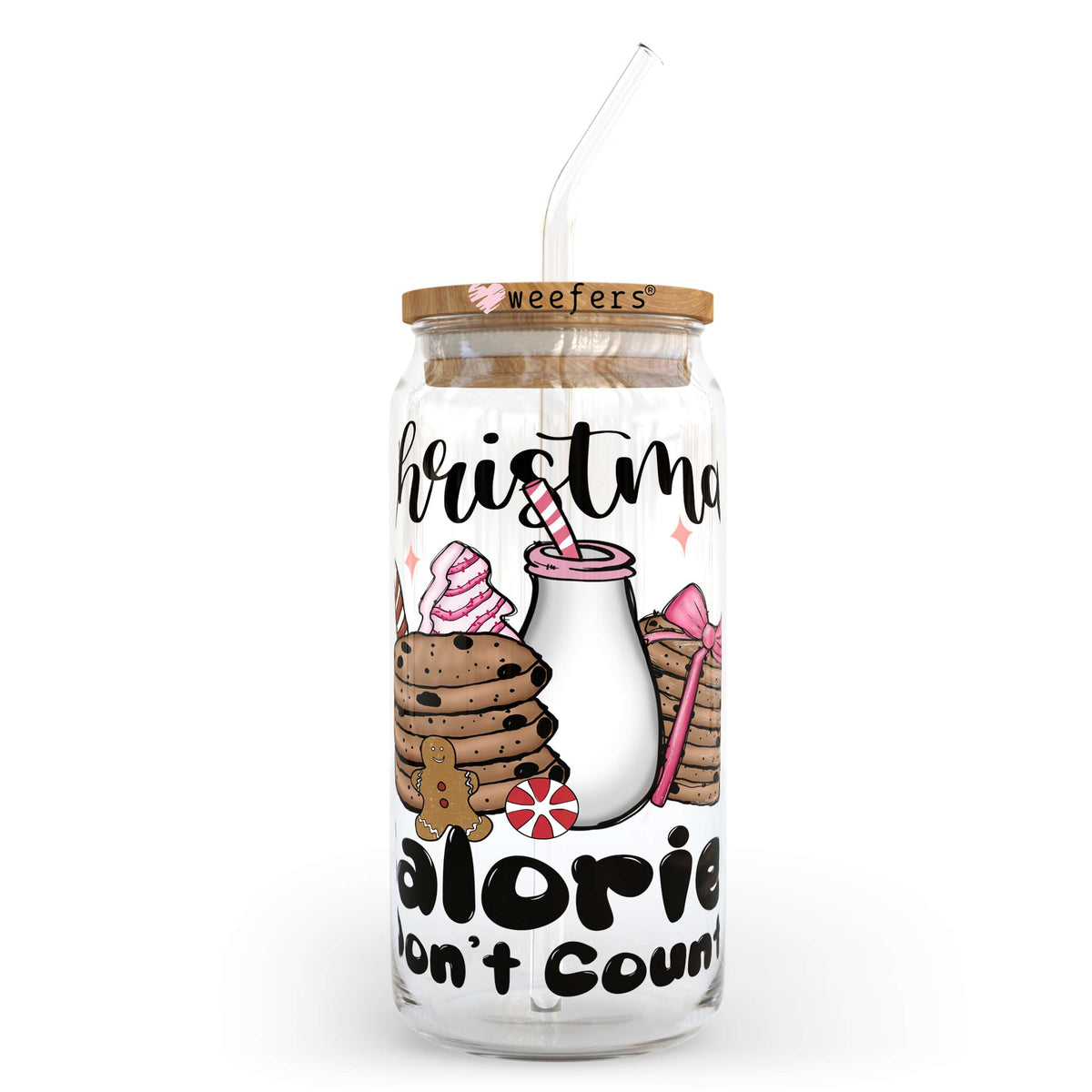 Christmas Calories Don't Count 20oz Libbey Glass Can Decal Weefers