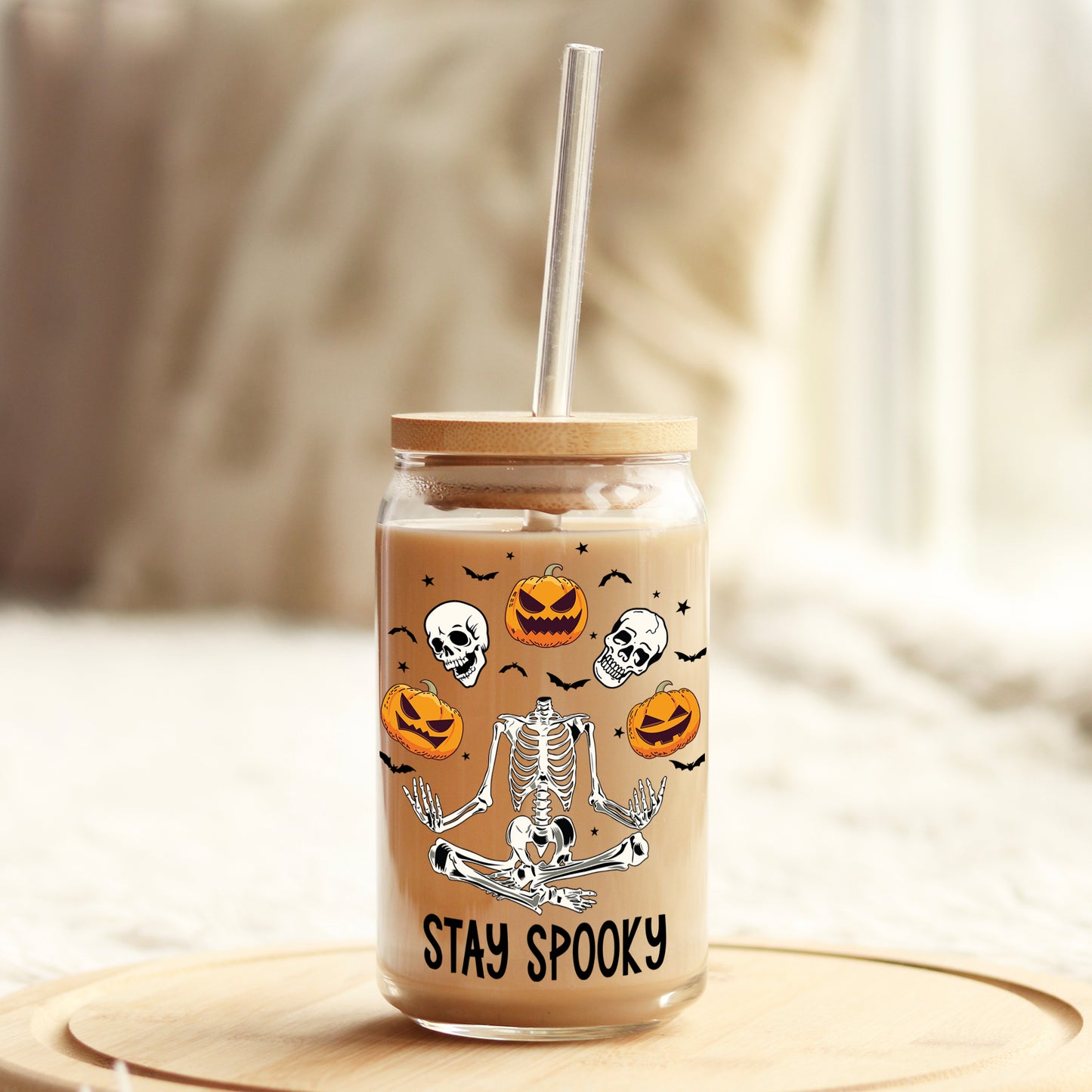 Stay Spooky Skelton's Halloween 16oz Libbey Glass Can UV DTF or Sublimation Wrap - Decal Weefers