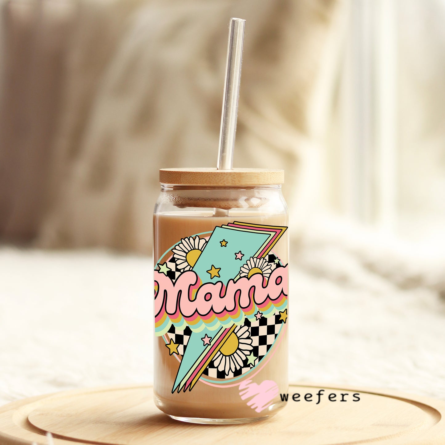 Mama Lightening Bolt 16oz Libbey Glass Can UV DTF or Sublimation Wrap - Decal Weefers