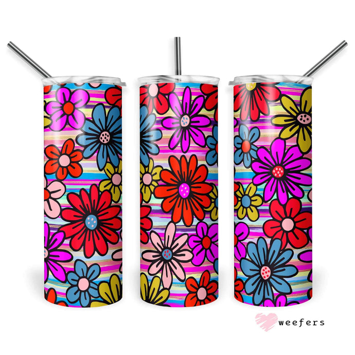 20oz Skinny Tumbler Wrap - Bright Red Blue Flowers Weefers