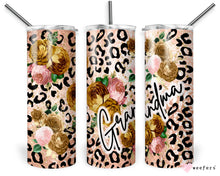 Load image into Gallery viewer, 20oz Skinny Tumbler Wrap - Floral Rose Gold Leopard Grandma
