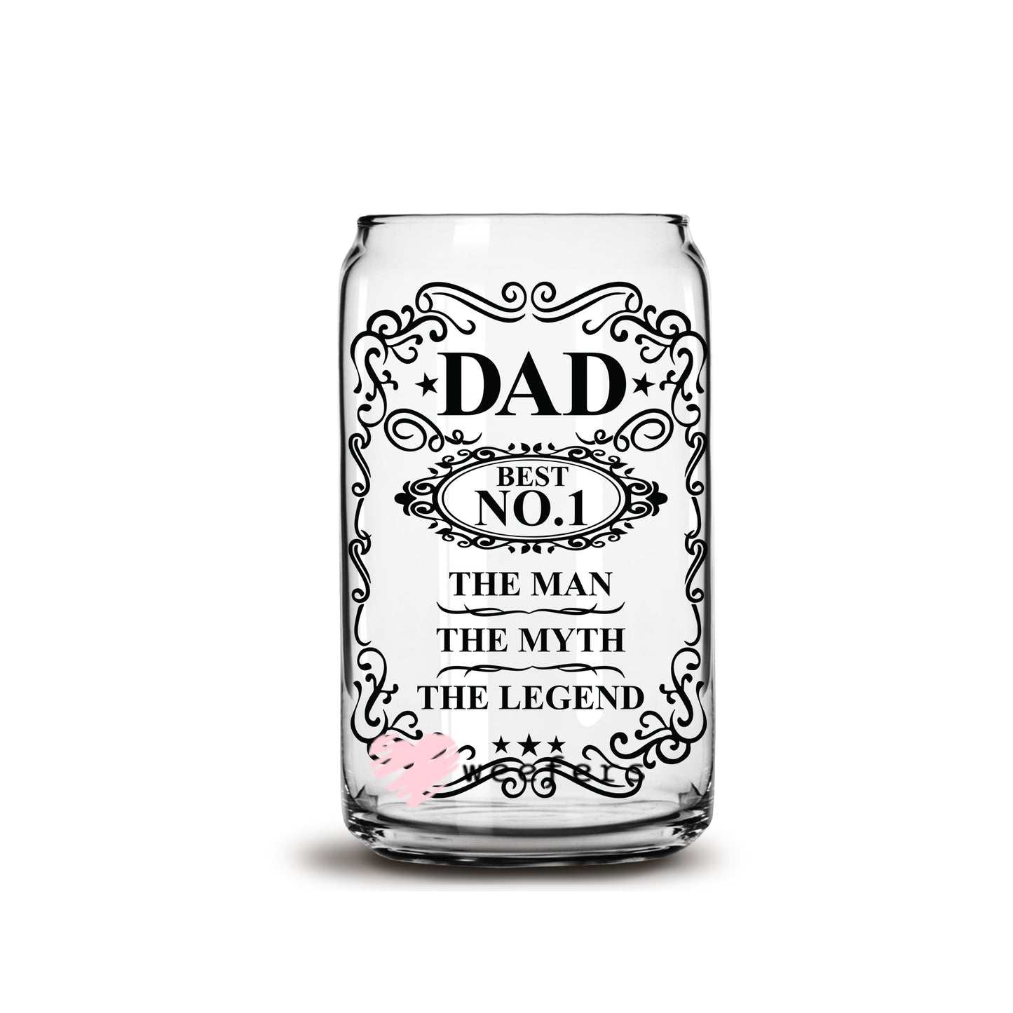No 1 Dad The Man The Myth The Legend 16oz Libbey Glass Can UV DTF or Sublimation Wrap - Decal Weefers