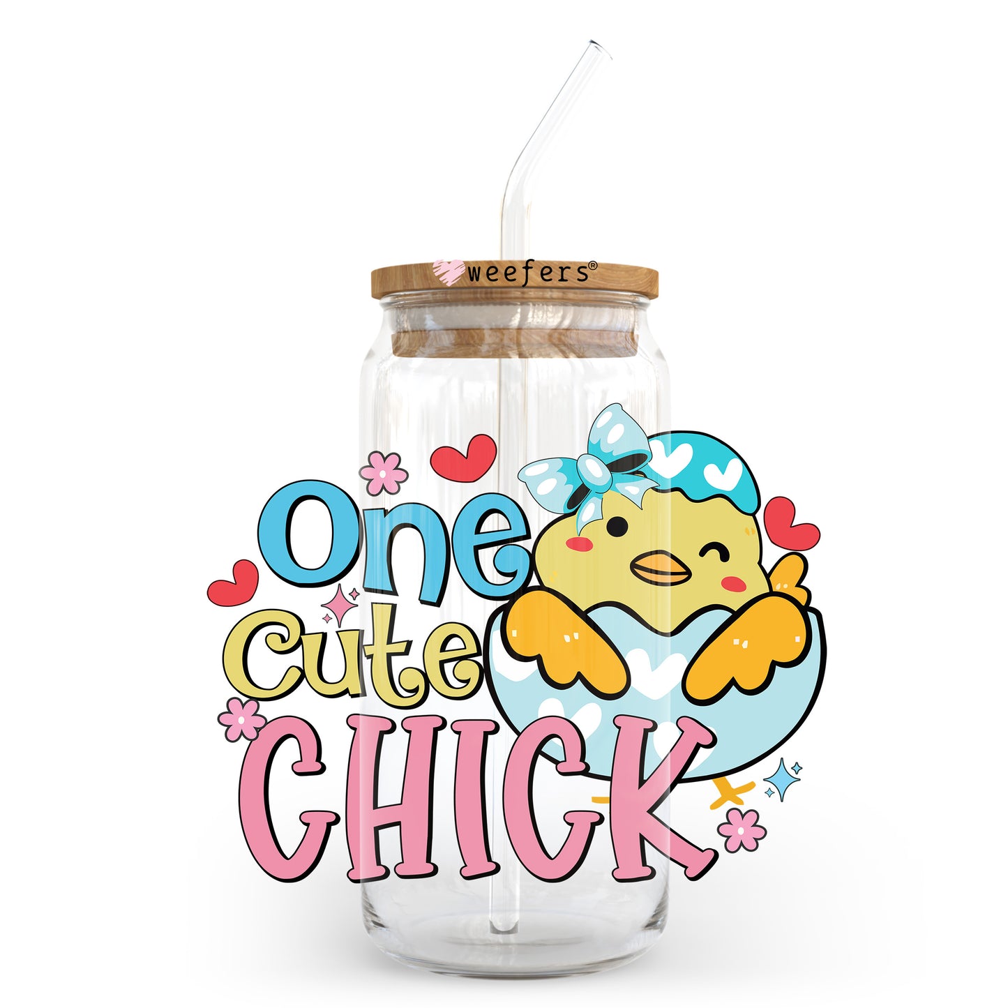 One Cute Chick Easter 20oz Libbey Glass Can UV DTF or Sublimation Wrap - Decal Transfer Weefers