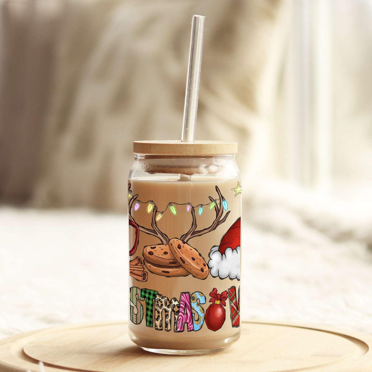Christmas Vibes 16oz Libbey Glass Can UV DTF or Sublimation Wrap - Decal Weefers